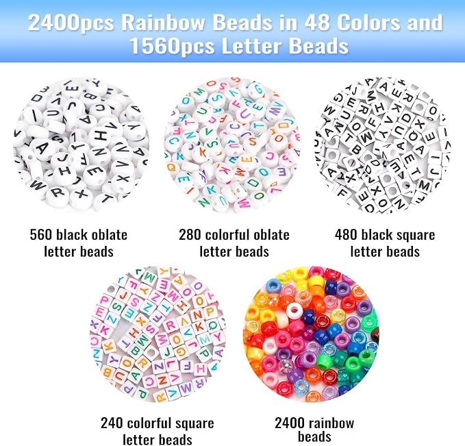 Quefe 48 Colors Bracelet Making Kit Pony Beads 4000pcs Kandi Beads - Image 3