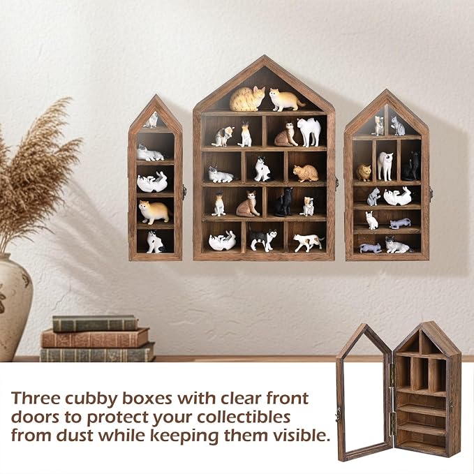 Ikee Design 3 Pcs Set Wall-Mounted House-Shaped Wooden Shadow Cubby Box Display - Image 4