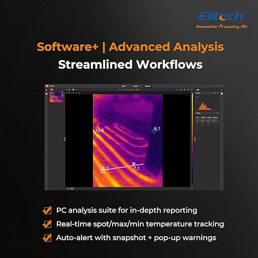 Elitech Thermal Imaging Camera – 256×192 IR High Resolution Infrared Camera, No Visual Fusion Needed, Video Recording, Emissivity & Temp Alarm Settings, for HVAC, Electrical, Home Inspection, TIC-210
