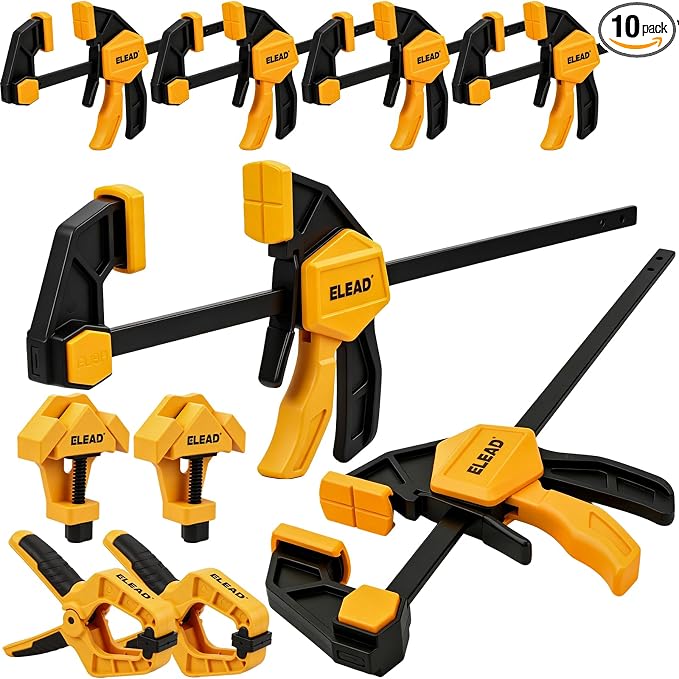 10-Piece Bar Clamps for Woodworking, Spring Clamps, 90° Angle Clamp, Quick by ELEAD