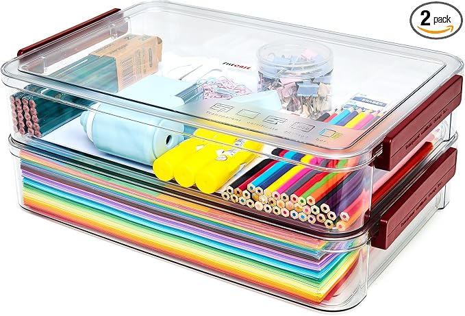 CATOOMUU 2-Pack 9x13 Clear Plastic Project Case Stackable Storage Box | 5.5Qt by CATOOMUU