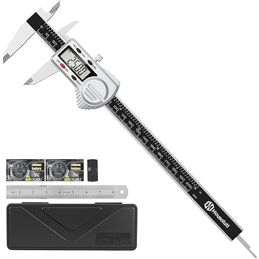 Digital Caliper 8 inch, (ABS) Absolute Scale Caliper, IP54 Caliper Measuring Tool, Inch/MM, Auto-Off LCD Stainless Steel Waterproof Micrometer Vernier Caliper, with Steel Ruler, Silver