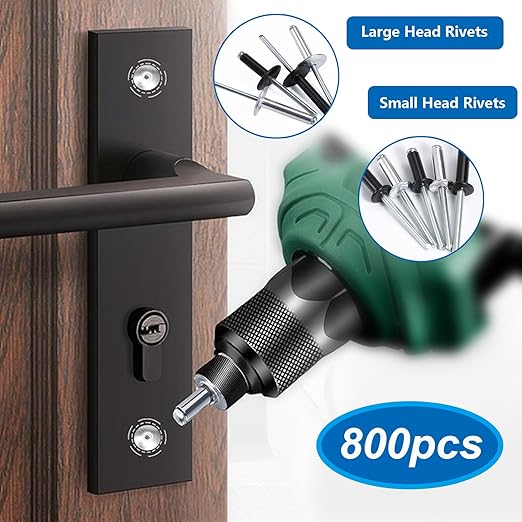 smseace 800pcs Pop Rivets with Large Flange Rivets Assortment Kit 7-Sizes Rivets with Large Head(1/8" 3/16" 1/4") 8-Sizes Small Rivets (3/32" 1/8" 5/32" 3/16") Aluminum Pop Rivets Assortment kit