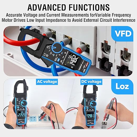 Inrush Digital Clamp Meter Multimeter - TEMIRUP T-RMS 6000 Counts 1000A Amp Voltage Tester with VFD, LOZ, Measures NCV, AC/DC Voltage Current, Continuity Capacitance Frequency Resistance, Temperature