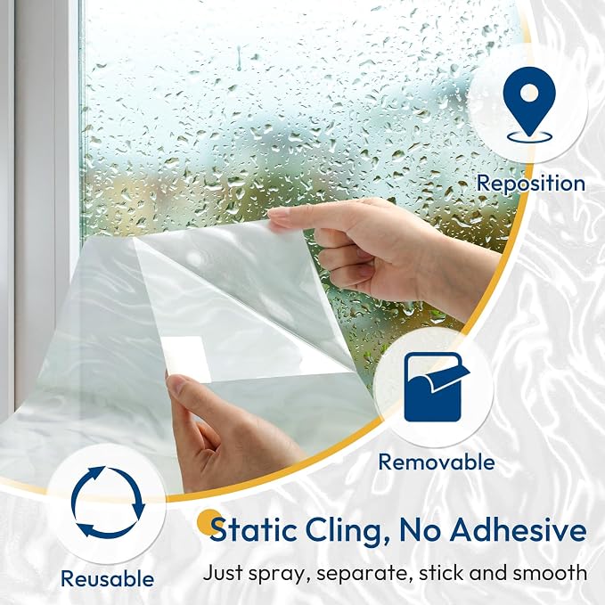 rabbitgoo Frosted Glass Window Privacy Film, Wave Pattern, 17.5" x 157.4" | - Image 4
