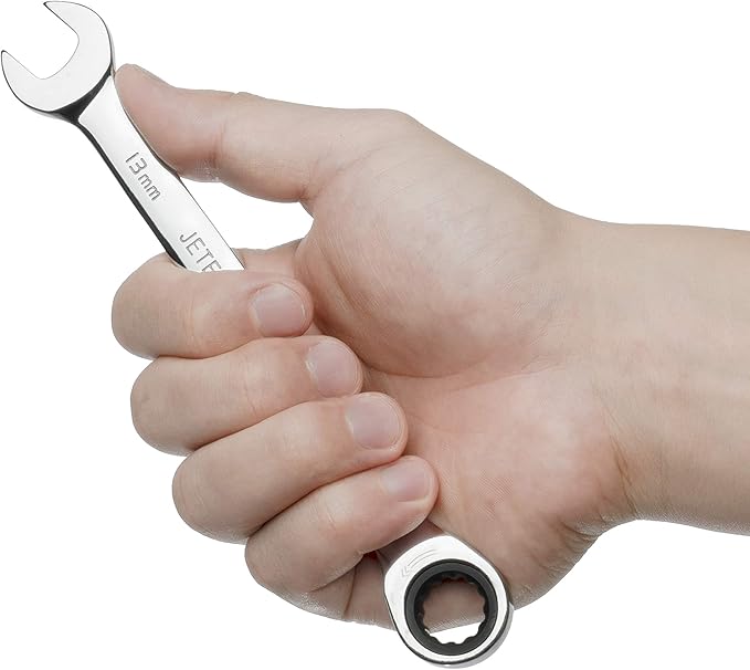 Jetech 13mm Ratcheting Combination Wrench (10 Pack), Industrial Grade Gear Spanners with 12-Point Design, 72-Tooth Ratchet, Made with Forged and Heat-Treated Cr-V Steel in Chrome Plating, Metric