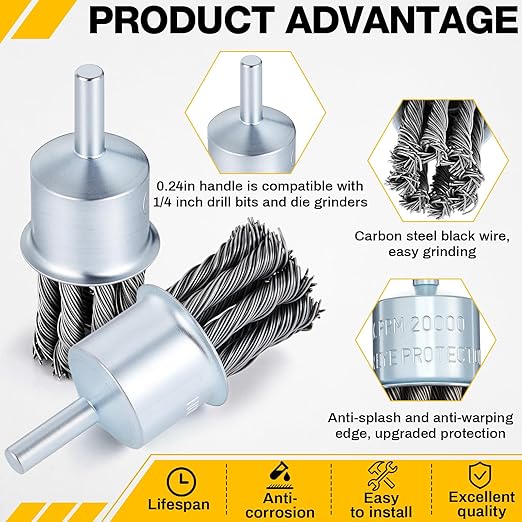 5 Pack 1 Inch Knot Wire Brush for Drill- 1/4 Inch Shank Die Grinder Wire Wheel Sturdy Twist Drill Grinder Attachment for Paint Removal, Cleaning, Deburring Carbon Steel Black