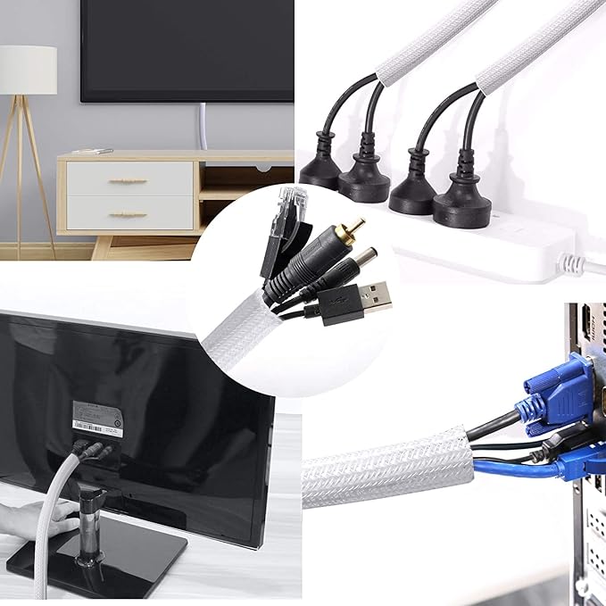 25ft - 3/8 inch Braided Cable Management Sleeve Cord Protector - Self-Wrapping - Image 5