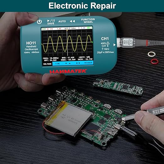 HANMATEK HO11 Handheld Digital Oscilloscope - 10MHz Bandwidth, 48MSa/s High-Precision Sampling, 2.8" TFT Display, USB Rechargeable, Advanced Trigger System, Portable for Fieldwork