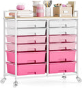 Rolling Storage Cart with 12 Drawers, Wooden Tabletop Utility Cart by TOOLF