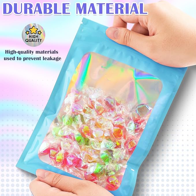 JETMORE 300 Pcs Mylar Bags, Smell Proof Bags Foil Pouch, Holographic Resealable - Image 4