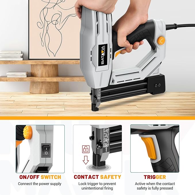 Electric Nail Gun, Batavia 2-in-1 Staple Gun Brad Nailer 18 Gauge for Heavy Duty, 120V Stapler Gun for Upholstery, Carpentry, DIY, 3/4'' Narrow Crown Staples 200pcs and Nails 800pcs Included