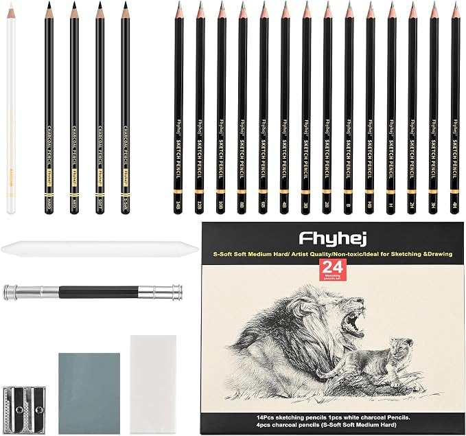 24 Piece Sketch Pencil Set, Graphite Charcoal by FHYHEJ