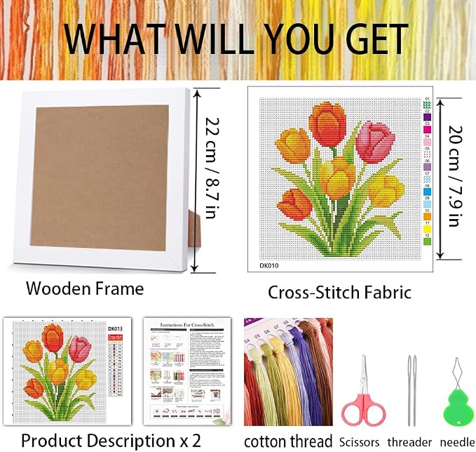 VIGEGU Tulip Cross Stitch Kits for Beginners, Flowers Stamped Cross Stitch for - Image 3