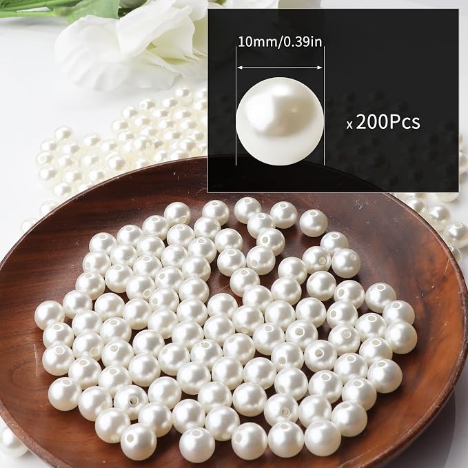200pcs Creamy White 10mm Pearl Beads - Image 2