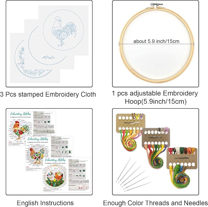 Louise Maelys 3 Packs Chicken Embroidery Kit - Image 3