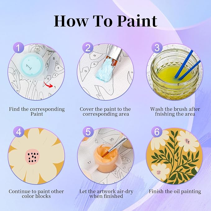 6 Pack Paint by Numbers Kit for Adults Beginner, Flower Adult Paint by Number - Image 6