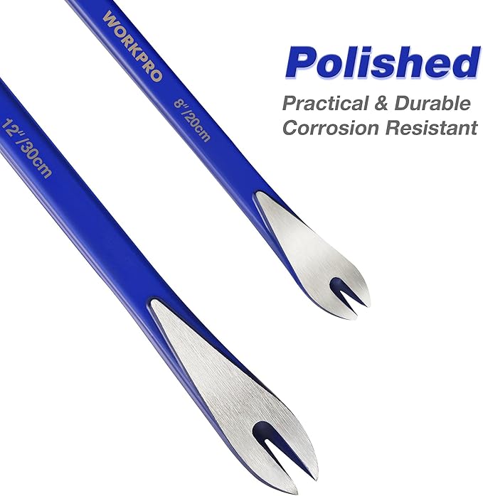 WORKPRO 2-Piece Nail Puller Set, 12” Pry Bar, 8” Mini Crowbar, Cats Paw Nail Remover, Claw Bar, for Kitchen Remodel, Prying Apart Baseboard, Multi-sided Forged Steel Made