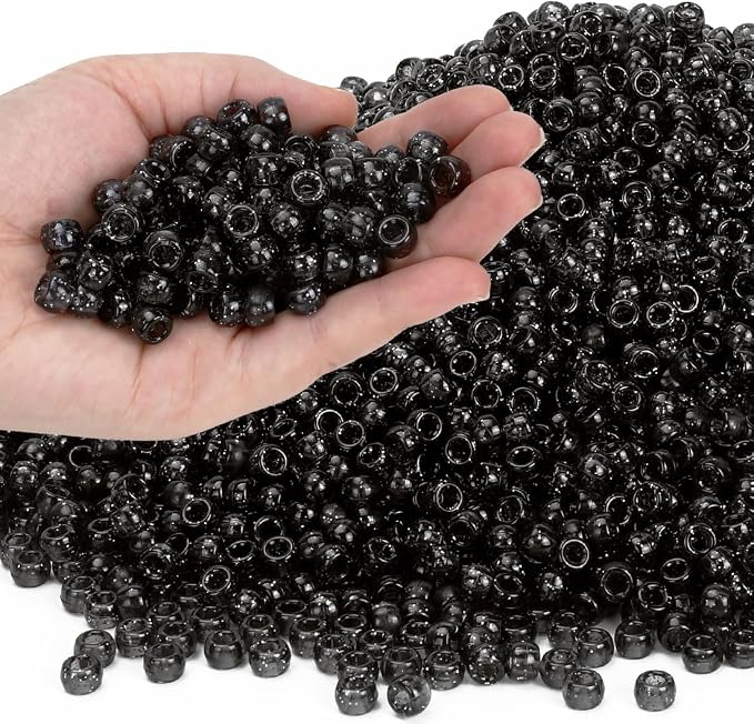 IOOLEEM 4000pcs Black Glitter Pony Beads, Beads by IOOLEEM
