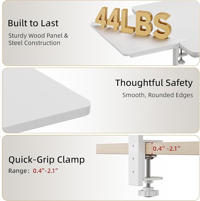 Desk Extender, 15-inch Clamp-On Desk Shelf, Height-Adjustable Desktop Shelf - Image 6