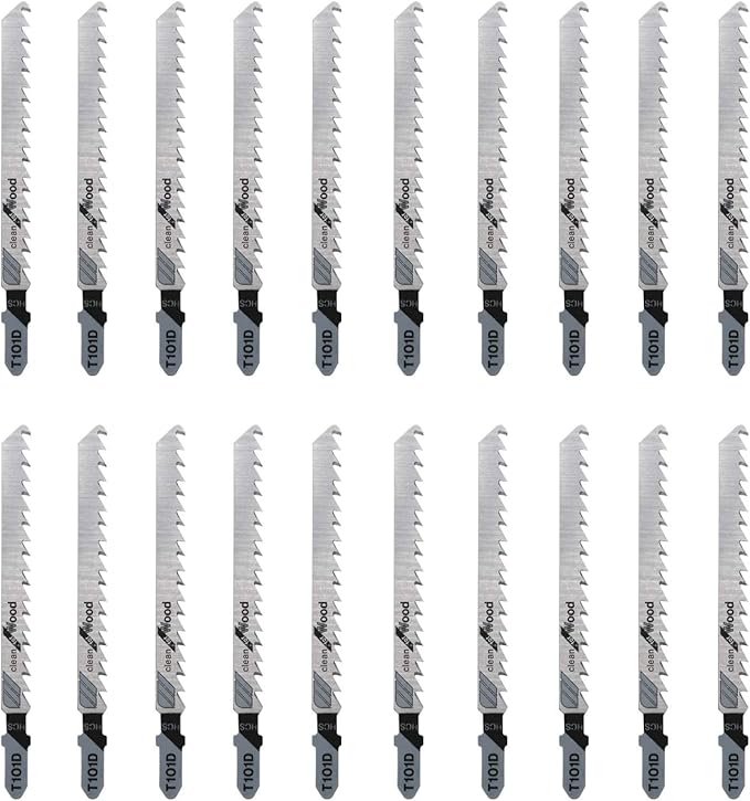 20-Piece T101D 4 Inch 6 TPI Assorted T-Shank Jig Saw Blades Set for Clean Cutting Wood