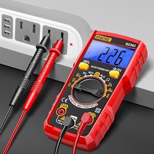 Digital Multimeter Tester, Volt Meter Measures AC/DC Current/Voltage NCV Diode and Continuity Resistance Frequency for Household Outlet, Automotive Battery Test (Red)