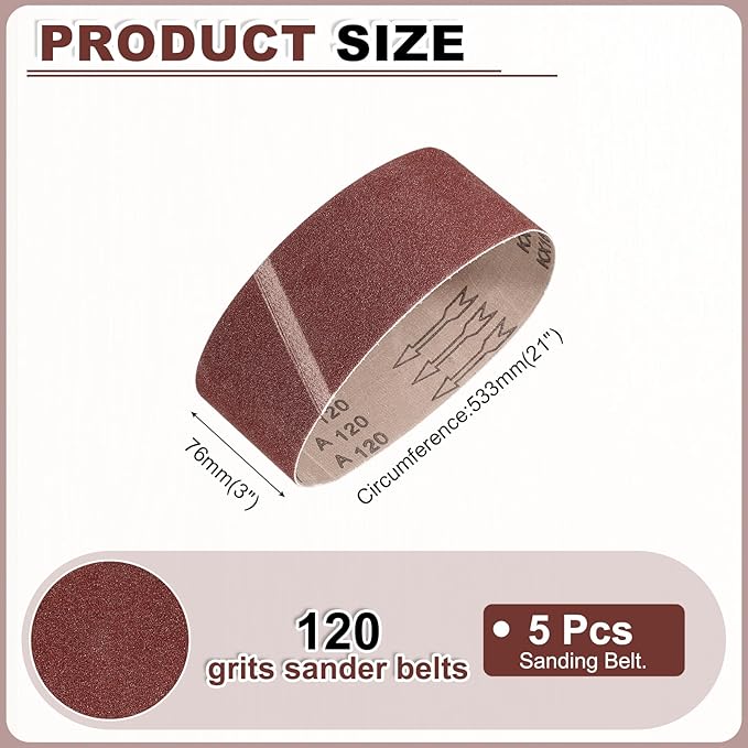 HARFINGTON 3 x 21 Inch Sanding Belts, 5 Pcs 120 Grits Aluminum Oxide Belt Sander Abrasive File Belt for Woodworking, Metal Polishing, Knife Sharpener