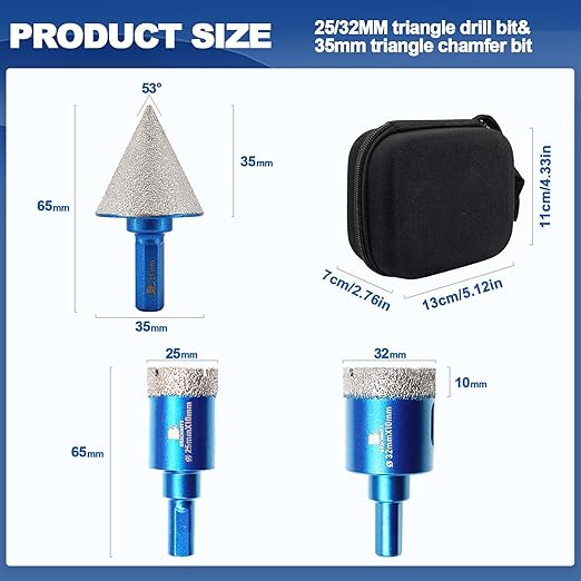 Tile Hole Saw Kit - BRSCHNITT Diamond Core Drill Bit Set 25/32mm Drill Bit &1 3/8" Diamond Chamfer Bit for Porcelain Tile Ceramic Marble Granite