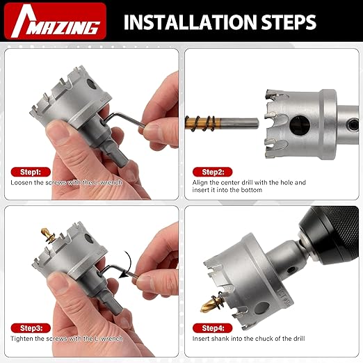 MAZING 16PCS TCT Hole Saw Kit for Hard Metal, 5/8"-2-1/8" Carbide Tungsten Carbide Tipped Hole Saw Set, Heavy Duty Hole Cutter Set for Cutting Stainless Steel, Iron, Copper, Aluminum, Sheet Metal