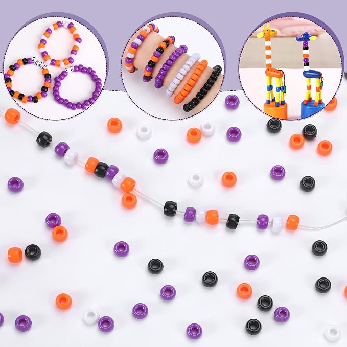 UPINS 1200Pcs Halloween Pony Beads Orange Purple Black White Pony Beads DIY - Image 2