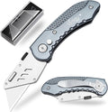 Vickay Folding Utility Knife, Box Cutter with Heavy Duty SK5 Quick Change Blades, Safety Axis Lock Design Razor Knife, Lightweight Aluminum Handle Belt Clip for Office Home Artcraft (Grey)