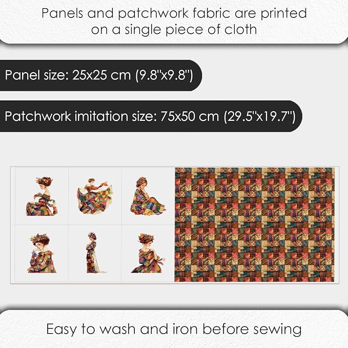 Elegant Lady Patchwork Cotton Fabric Panel – 6 Designs + Bonus Patchwork Sheet - Image 4