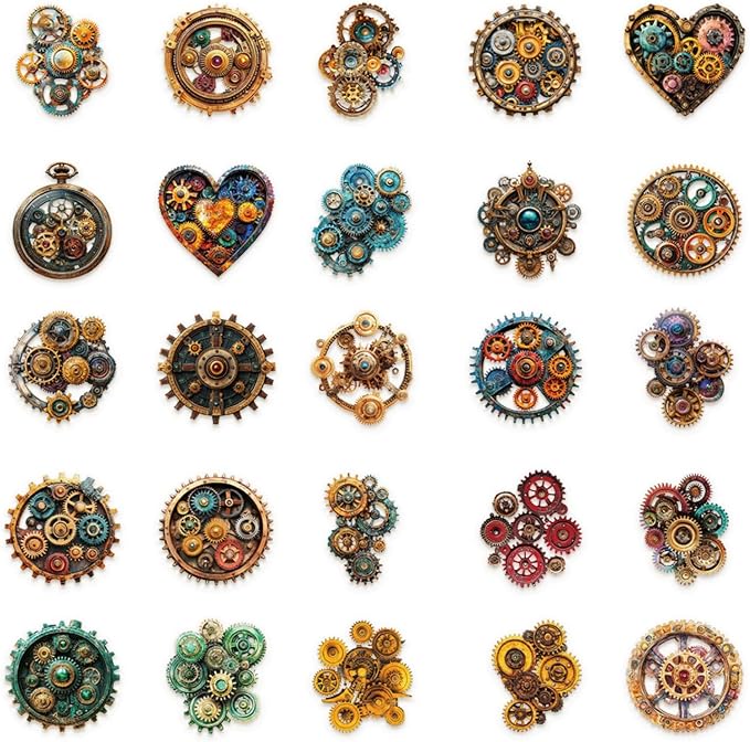50 Pcs Mechanical Gears PET Aesthetic Stickers - Image 3