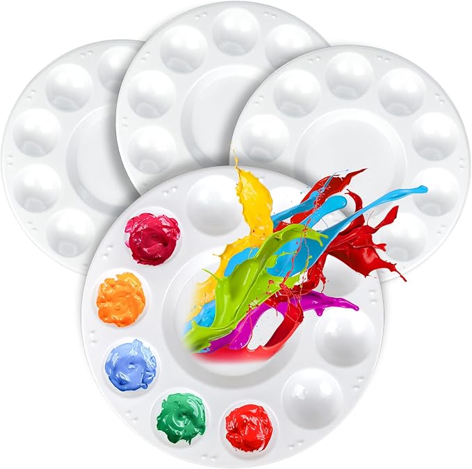 FANDAMEI White Round Paint Tray Palettes, Paint Palette Tray, Plastic Paint by FANDAMEI