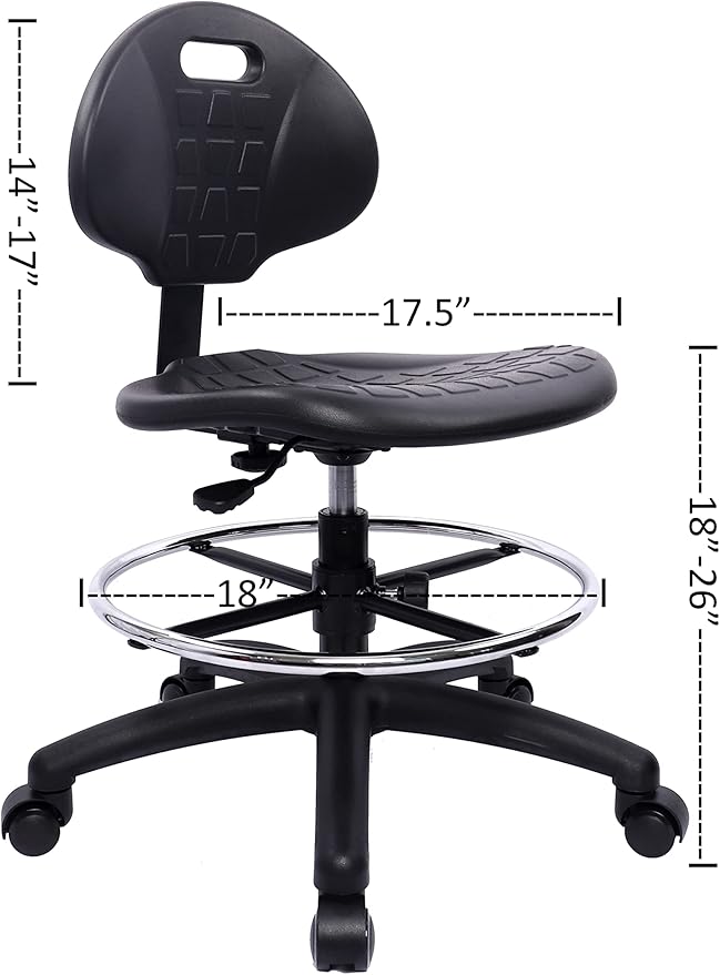 Chair Master (Medium Bench Stool, Self Braking Casters Easy to Clean! Ergonomic Polyurethane Stool. Seat Height Range 18"-26". Home Office Lab Workstation.