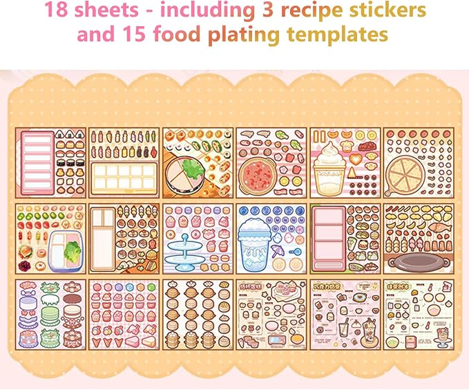 Girl's Japanese Kawaii Food Platter Scene Sticker Book, 18 Sheets DIY Lunchbox - Image 5