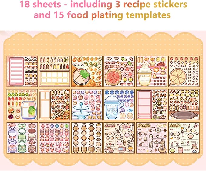 Girl's Japanese Kawaii Food Platter Scene Sticker Book, 18 Sheets DIY Sukiyaki - Image 5