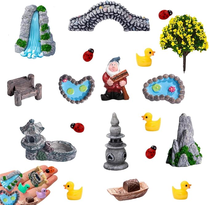 Fairy Garden Accessories 20Pcs Fairy Garden Bridge Pond Waterfall Kit | by MiniResinFigures