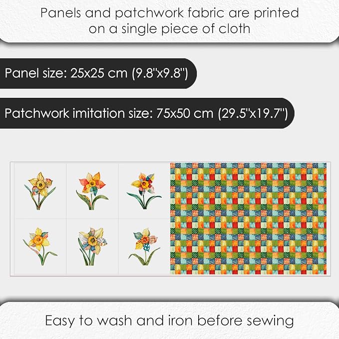 Daffodil Patchwork Cotton Fabric Panel – 6 Designs + Bonus Patchwork Sheet - Image 4