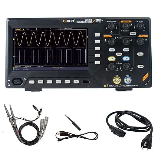 OWON Digital Oscilloscope with Dual-Channel Channels and Screen 7 inch / 18 cm, TFT-LCD Display, Portable Professional Oscilloscope Kit with 1GS/s Sampling Rate, Bandwidth 100MHz,SDS210