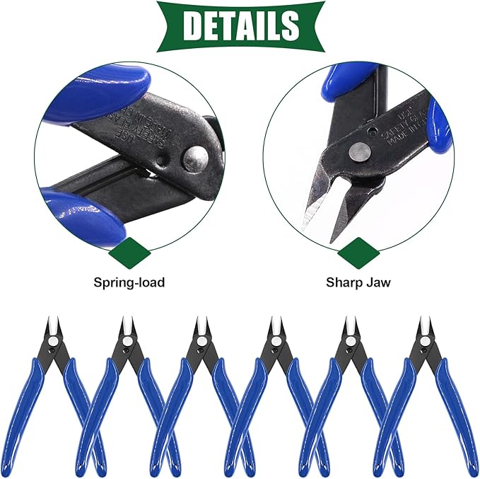 Keadic 6Pcs 5" Wire Cutters with Internal Spring and Soft Rubber Handle, Mini Flush Cutters, Micro Cutting Pliers Wire Nippers, Small Side Cutters for Hobby Modeling Jewelry Electronic Crafts (Blue)