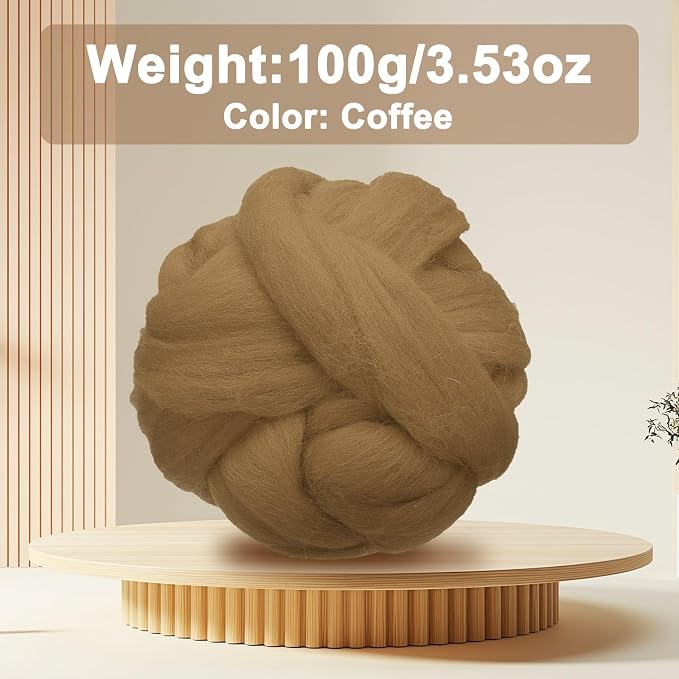 uxcell 3.53oz Wool Roving Yarn, Needle Felting Wool Fiber DIY Craft Needle Wet - Image 2