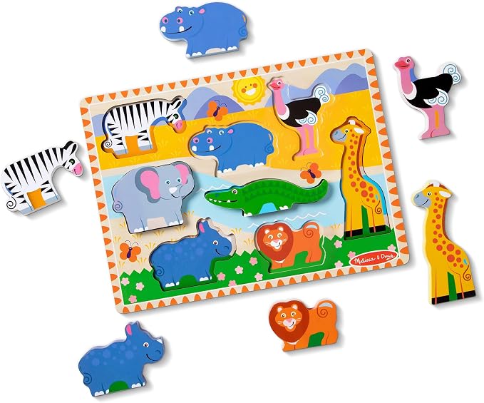 Melissa & Doug Safari Wooden Chunky Puzzle, Educational Screen Free Activity - Image 4