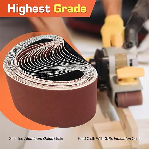 KonaFlex Sanding Belts 20 Pack 3x21 Inch Belt Sander Paper Aluminum Oxide with 60/80/120/150/240 Grits for Woodworking, Paint Sanding, Metalworking, Rust Removal