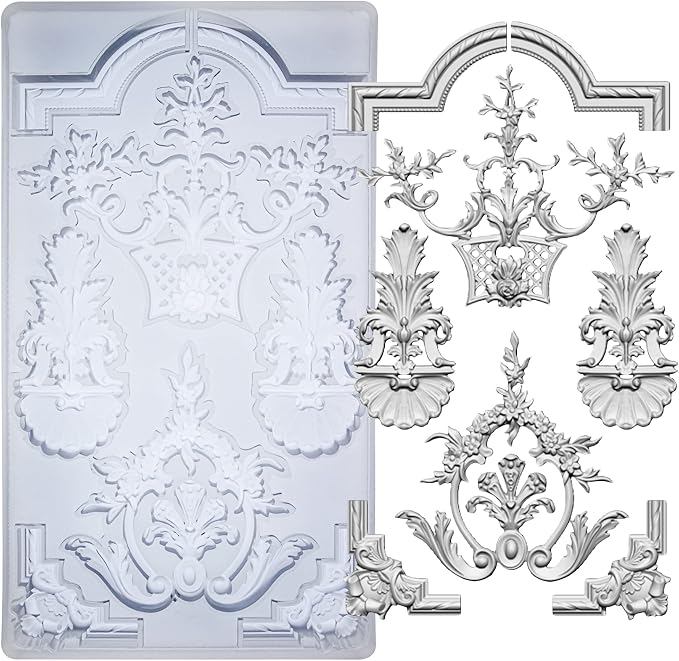 Art Mold for Polyclay Air Dry Clay Plaster, Medallion Frame by FUNSHOWCASE