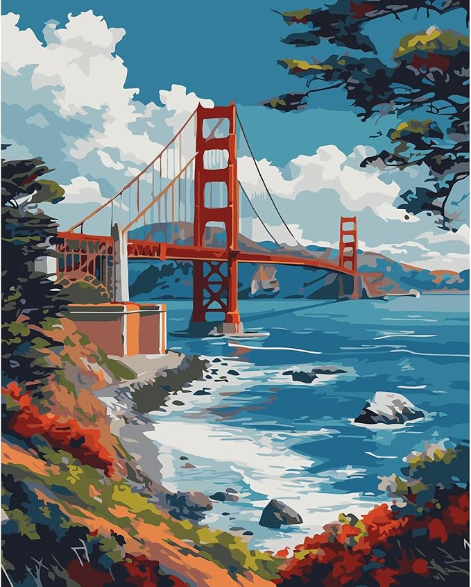 Fountor Paint by Numbers Kit for Adults Beginner, San Francisco Scenery Oil by Fountor