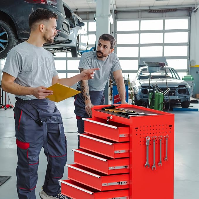 Rolling Tool Chest with Drawers, 5 Drawers Tool Chests & Cabinets, Metal Toolbox with Wheels, Lockable Storage Cabinet, Garage Tool Box with Drawers (Red, 5 Drawers)