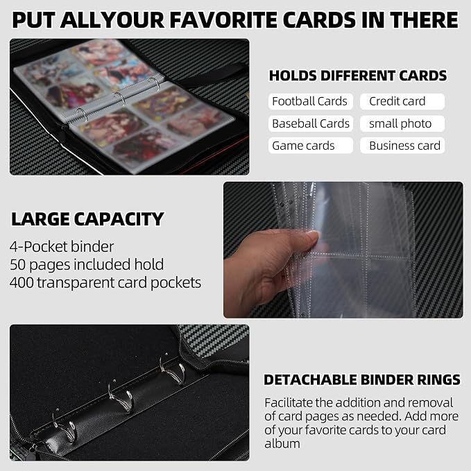 Collectible Trading Card Albums, 4 Pocket Card Binder, 400 Double Sided Pocket - Image 4
