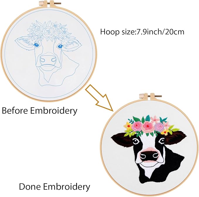 Louise Maelys Cow Beginners Embroidery Kits, Cross Stitch Starter kit - Image 3