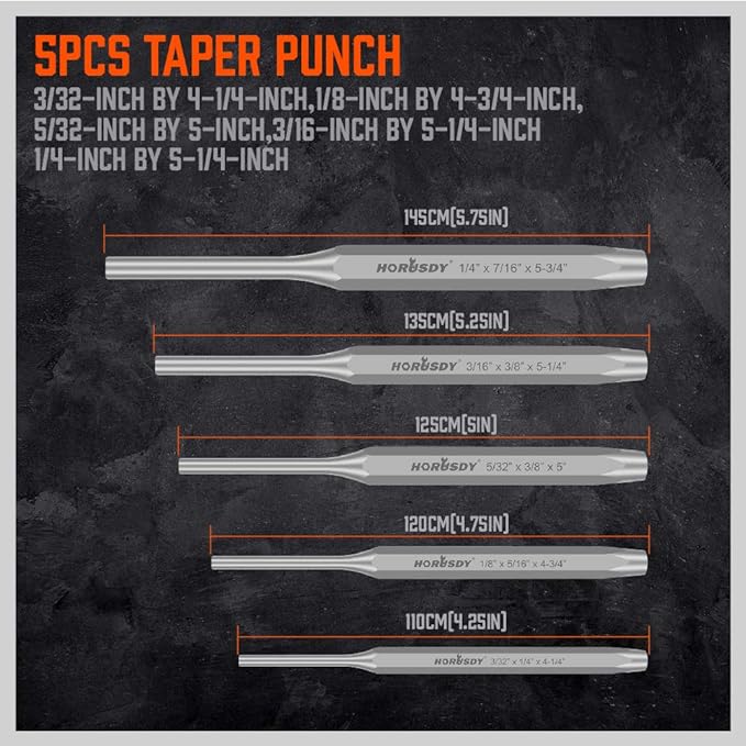 HORUSDY 16-Piece Punch and Chisel Set, Including Taper Punch, Cold Chisels, Pin Punch, Center Punch